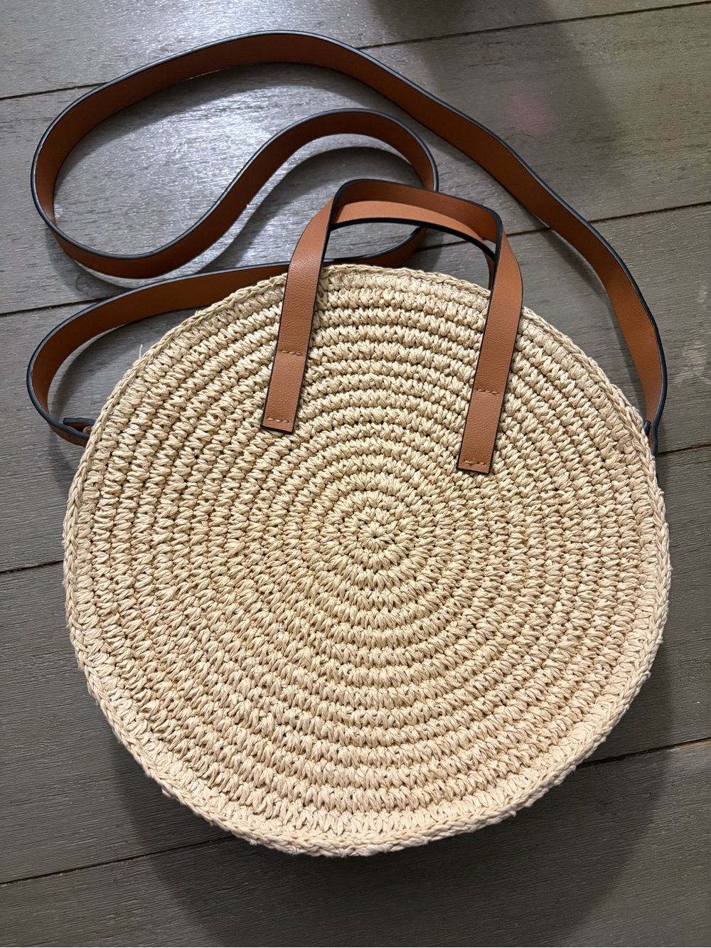 H&M Round Straw Bag in Natural and Brown